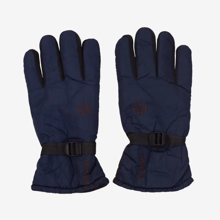 Sale Granatowe ocieplane rękawice męskie z regulacją w nadgarstku Rękawiczki