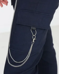 Sale Granatowe spodnie cargo ocieplane z kieszeniami Spodnie Cargo|Spodnie Materiałowe