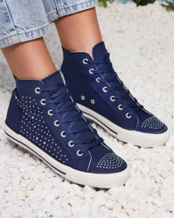 Sale Granatowe wysokie trampki z cyrkoniami Totulu Trampki