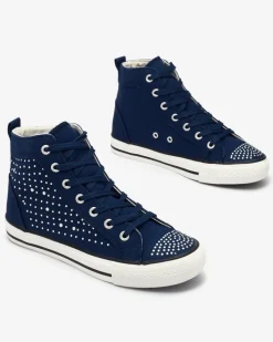 Sale Granatowe wysokie trampki z cyrkoniami Totulu Trampki
