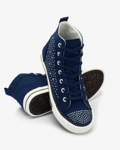 Sale Granatowe wysokie trampki z cyrkoniami Totulu Trampki