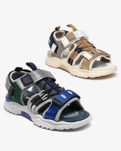 Discount Granatowo - szare dziecięce sandałki na rzepy Meteris Chłopięce