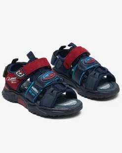 Discount Granatowo-bordowe chłopięce sandały na rzepy Roserro Chłopięce