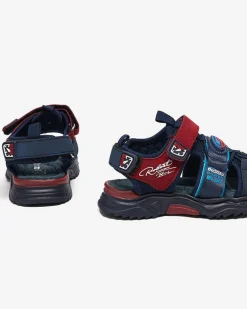 Discount Granatowo-bordowe chłopięce sandały na rzepy Roserro Chłopięce