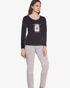 Clearance Granatowo-szara świąteczna damska 2-częściowa piżama z nadrukiem Piżamy