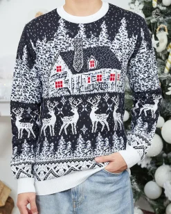 Discount Granatowy świąteczny męski sweter Bluzki