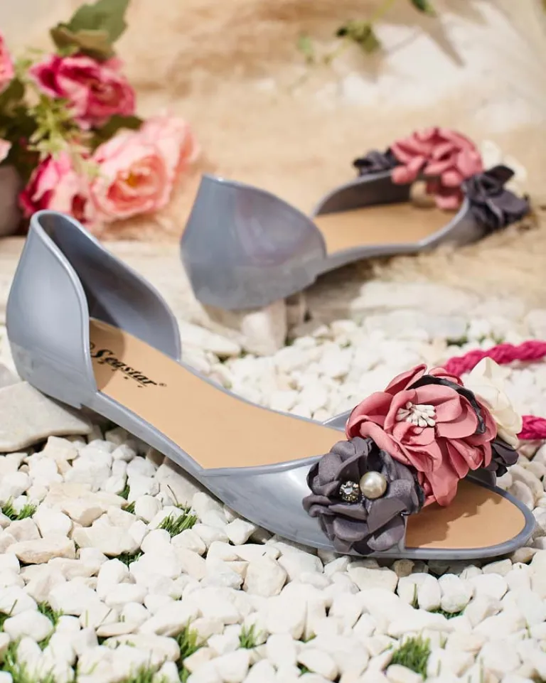 Discount Gumowe baleriny z kwiatem Koddies Meliski|Baleriny Klasyczne