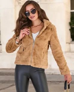 Best Jasnobrązowa kurtka damska z imitacji futra Kurtki / Marynarki / Płaszcze