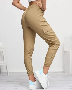 Outlet Jasnobrązowe damskie spodnie typu bojówki z odpinaną kieszenią Spodnie Cargo