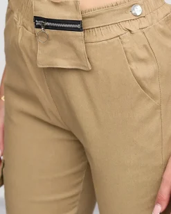 Outlet Jasnobrązowe damskie spodnie typu bojówki z odpinaną kieszenią Spodnie Cargo