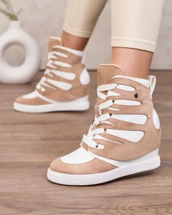 Jasnobrązowe damskie sportowe botki na koturnie Pamstinsa Damskie Botki Na Koturnie|Botki Bez Ocieplenia