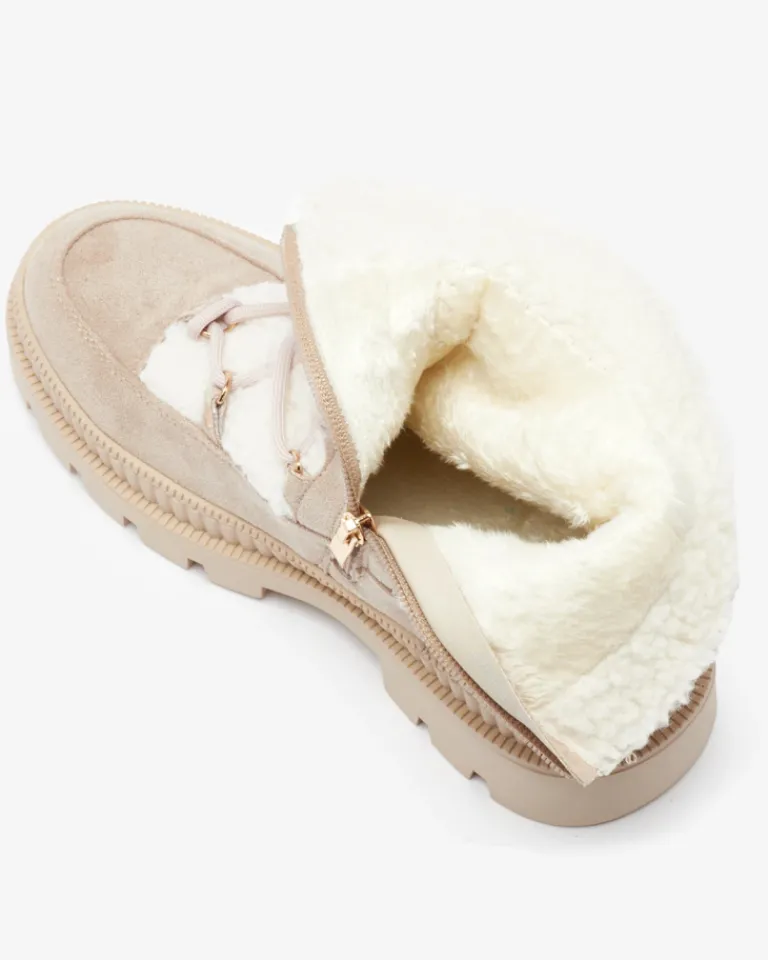 Online Jasnobrązowe botki damskie typu trapery z kożuszkiem Getatsa Trapery|Botki Z Delikatnym Ociepleniem