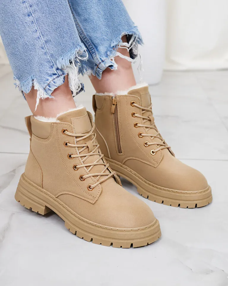 Best Jasnobrązowe damskie ocieplane botki typu trapery Radoras Trapery|Botki Z Delikatnym Ociepleniem