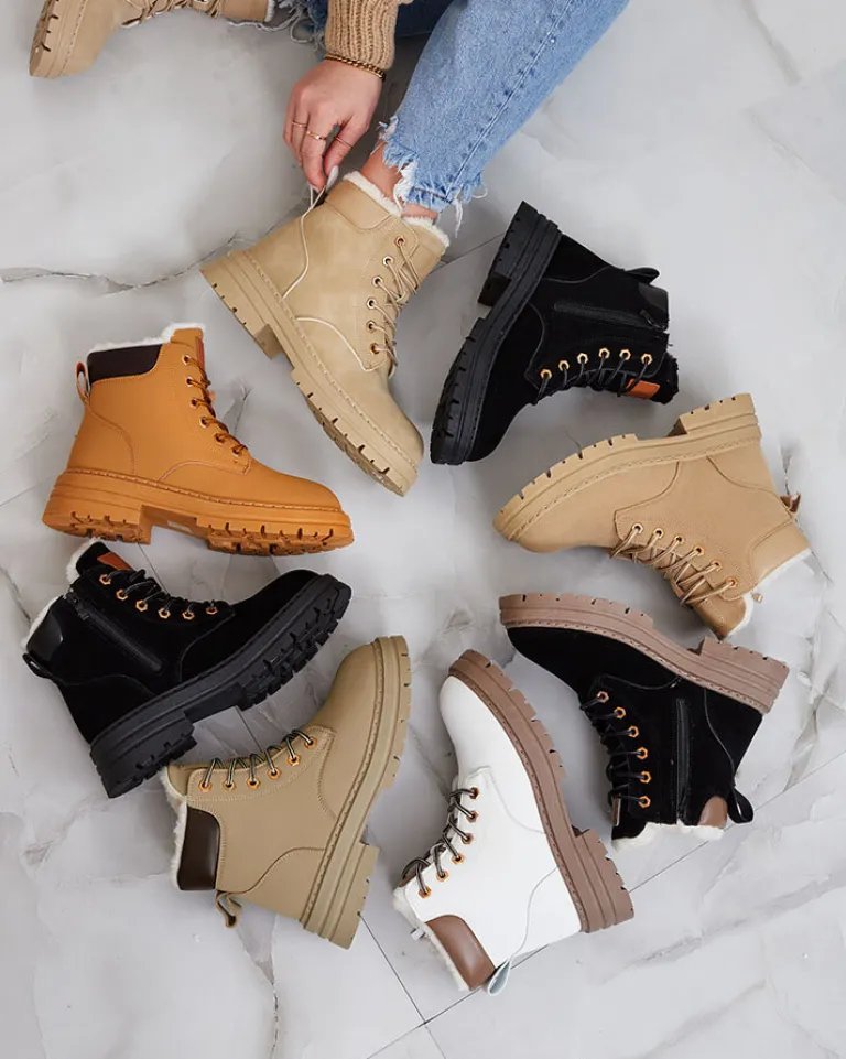 Best Jasnobrązowe damskie ocieplane botki typu trapery Radoras Trapery|Botki Z Delikatnym Ociepleniem