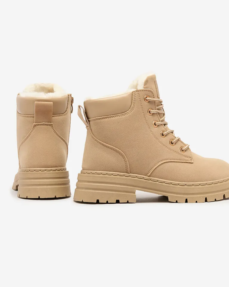 Best Jasnobrązowe damskie ocieplane botki typu trapery Radoras Trapery|Botki Z Delikatnym Ociepleniem