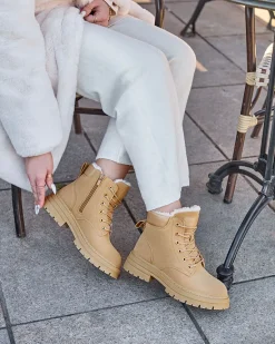 Best Jasnobrązowe damskie ocieplane botki typu trapery Radoras Trapery|Botki Z Delikatnym Ociepleniem