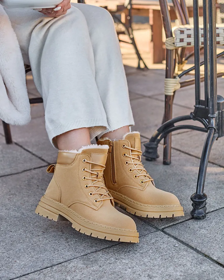 Best Jasnobrązowe damskie ocieplane botki typu trapery Radoras Trapery|Botki Z Delikatnym Ociepleniem