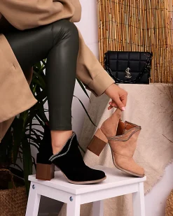 Clearance Jasnobrązowe damskie ocieplane botki na słupku Mukis Botki Bez Ocieplenia|Botki Na Słupku