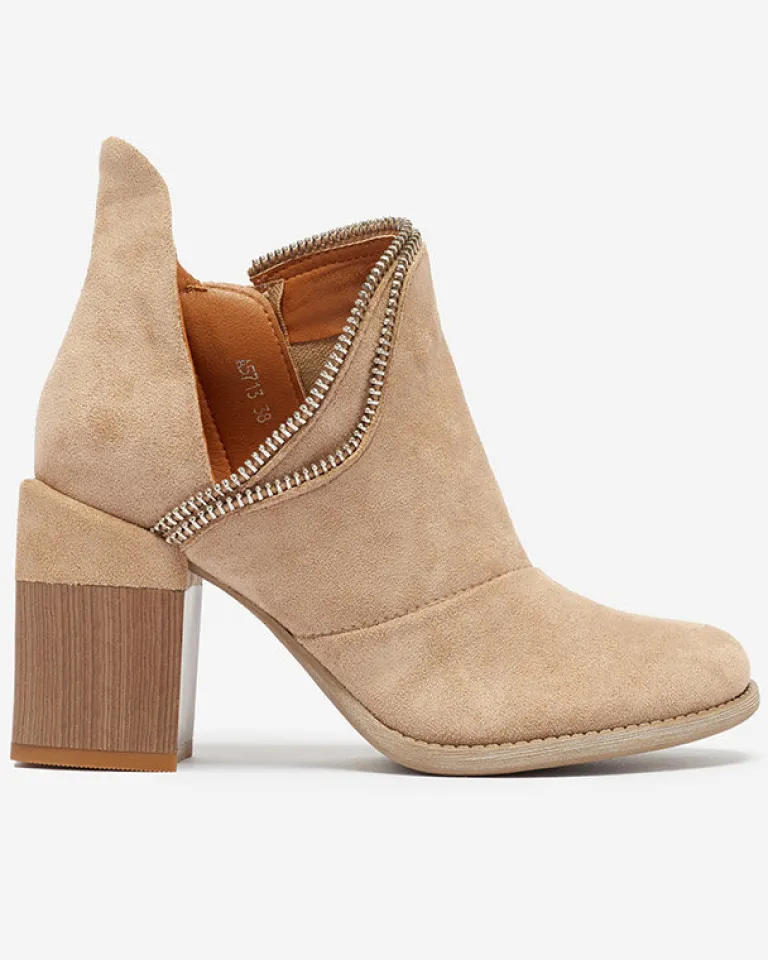 Clearance Jasnobrązowe damskie ocieplane botki na słupku Mukis Botki Bez Ocieplenia|Botki Na Słupku