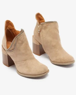 Clearance Jasnobrązowe damskie ocieplane botki na słupku Mukis Botki Bez Ocieplenia|Botki Na Słupku