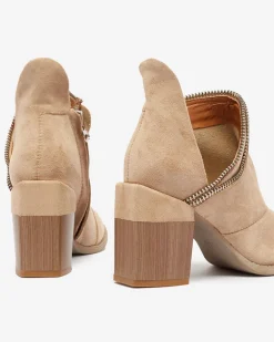 Clearance Jasnobrązowe damskie ocieplane botki na słupku Mukis Botki Bez Ocieplenia|Botki Na Słupku