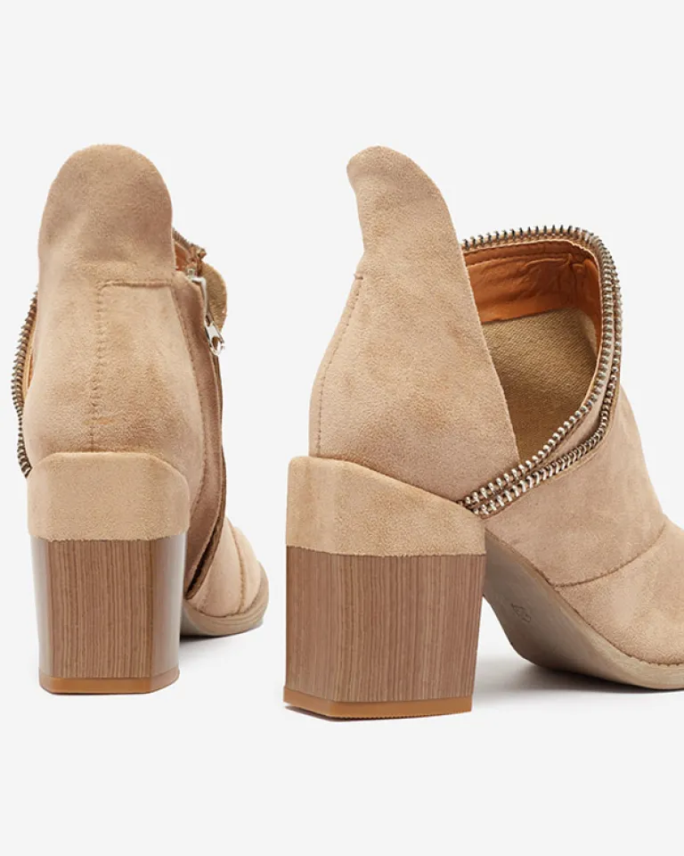 Clearance Jasnobrązowe damskie ocieplane botki na słupku Mukis Botki Bez Ocieplenia|Botki Na Słupku