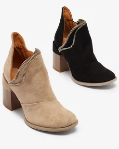 Clearance Jasnobrązowe damskie ocieplane botki na słupku Mukis Botki Bez Ocieplenia|Botki Na Słupku