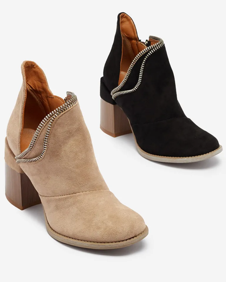 Clearance Jasnobrązowe damskie ocieplane botki na słupku Mukis Botki Bez Ocieplenia|Botki Na Słupku