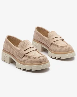 Online Jasnobrązowe damskie ażurowe mokasyny na masywnej podeszwie Ejina Półbuty|Mokasyny Na Płaskiej Podeszwie