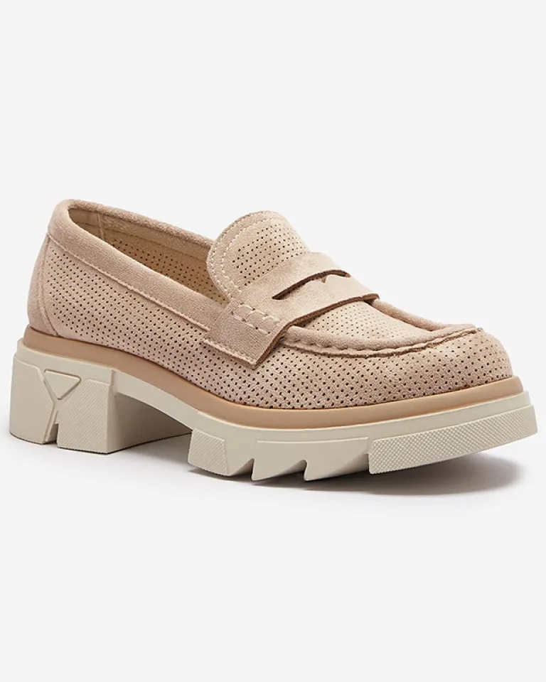 Online Jasnobrązowe damskie ażurowe mokasyny na masywnej podeszwie Ejina Półbuty|Mokasyny Na Płaskiej Podeszwie