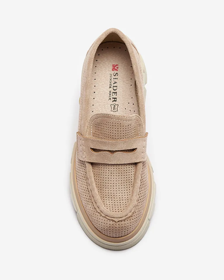 Online Jasnobrązowe damskie ażurowe mokasyny na masywnej podeszwie Ejina Półbuty|Mokasyny Na Płaskiej Podeszwie