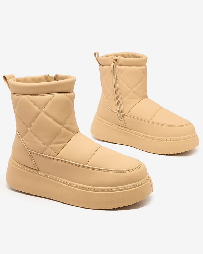 Best Jasnobrązowe damskie botki a'la śniegowce Kacecica Śniegowce|Botki Z Delikatnym Ociepleniem