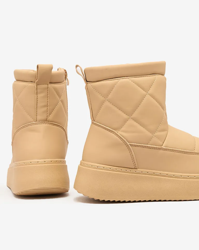 Best Jasnobrązowe damskie botki a'la śniegowce Kacecica Śniegowce|Botki Z Delikatnym Ociepleniem