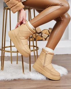 Best Jasnobrązowe damskie botki a'la śniegowce Kacecica Śniegowce|Botki Z Delikatnym Ociepleniem