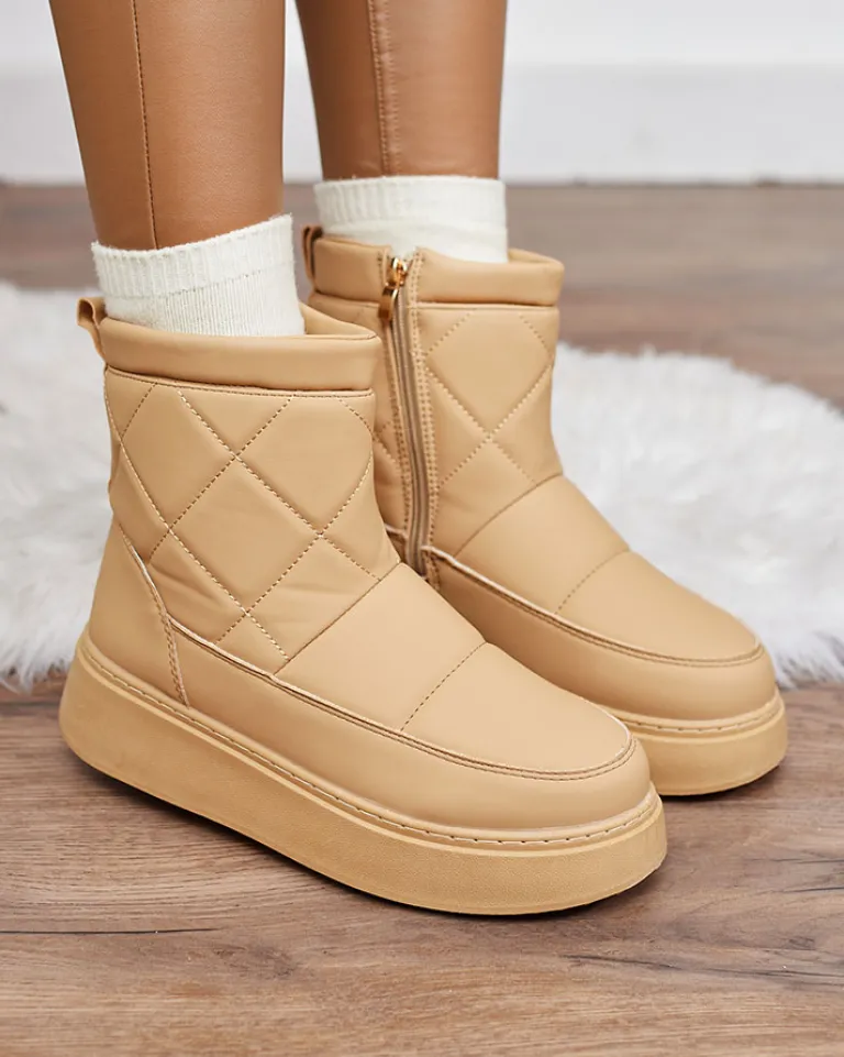 Best Jasnobrązowe damskie botki a'la śniegowce Kacecica Śniegowce|Botki Z Delikatnym Ociepleniem