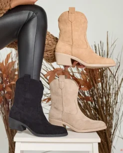 Discount Jasnobrązowe damskie ocieplane botki typu kowbojki Bronco Botki Z Grubym Ociepleniem|Kowbojki