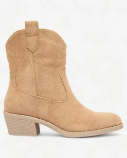 Discount Jasnobrązowe damskie ocieplane botki typu kowbojki Bronco Botki Z Grubym Ociepleniem|Kowbojki