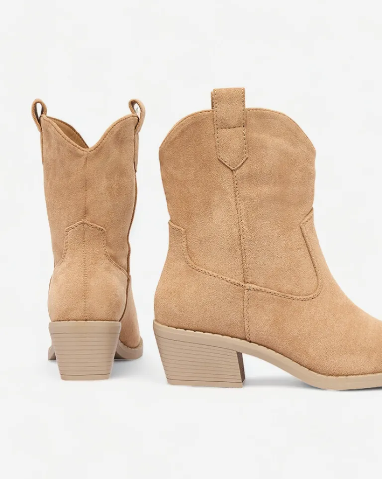 Discount Jasnobrązowe damskie ocieplane botki typu kowbojki Bronco Botki Z Grubym Ociepleniem|Kowbojki