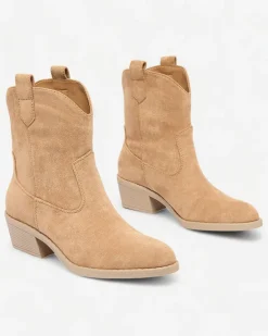 Discount Jasnobrązowe damskie ocieplane botki typu kowbojki Bronco Botki Z Grubym Ociepleniem|Kowbojki