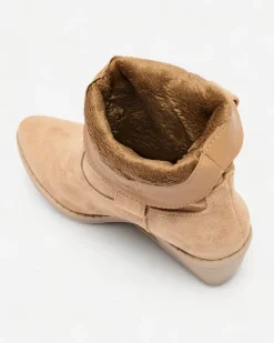 Discount Jasnobrązowe damskie ocieplane botki typu kowbojki Bronco Botki Z Grubym Ociepleniem|Kowbojki