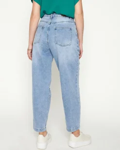 Discount Jasnoniebieskie damskie spodnie jeansowe z dziurami Jeansy