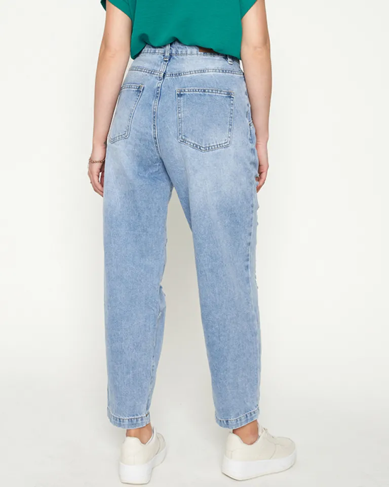 Discount Jasnoniebieskie damskie spodnie jeansowe z dziurami Jeansy