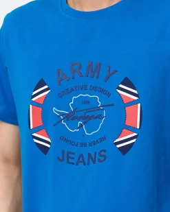 Sale Jasnoniebieski męski t-shirt z nadrukiem Bluzki