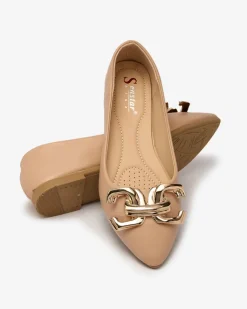 Best Jasnoróżowe baleriny damskie w szpic z ozdobą na nosku Figgda Baleriny Klasyczne