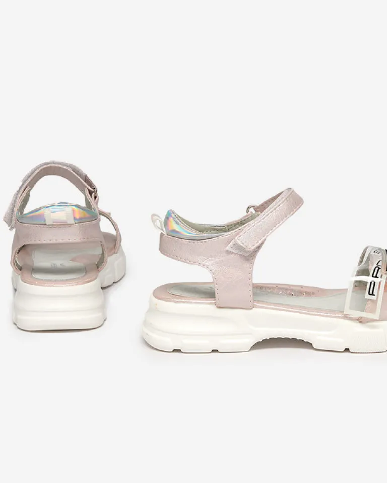 Hot Jasnoróżowe błyszczące sandałki dziewczęce Lorij Dziewczęce