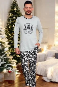 Best Jasnoszara męska piżama ze spodniami w moro Piżamy