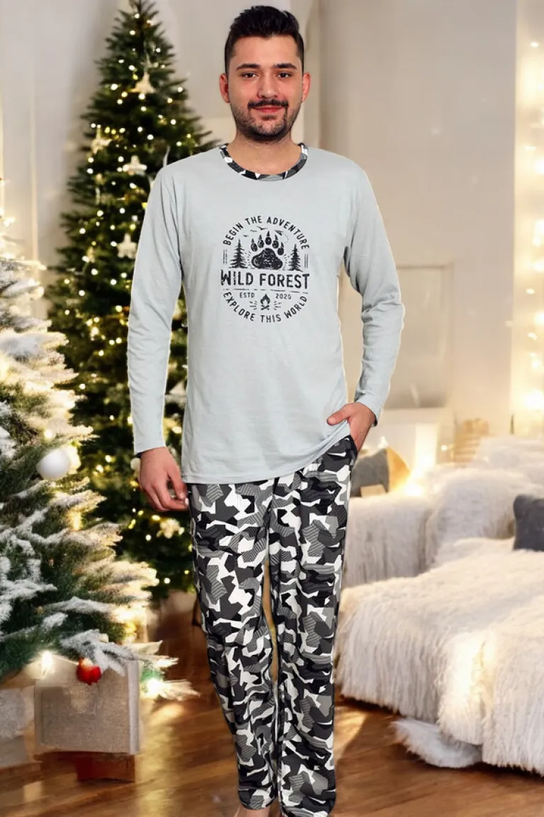 Best Jasnoszara męska piżama ze spodniami w moro Piżamy