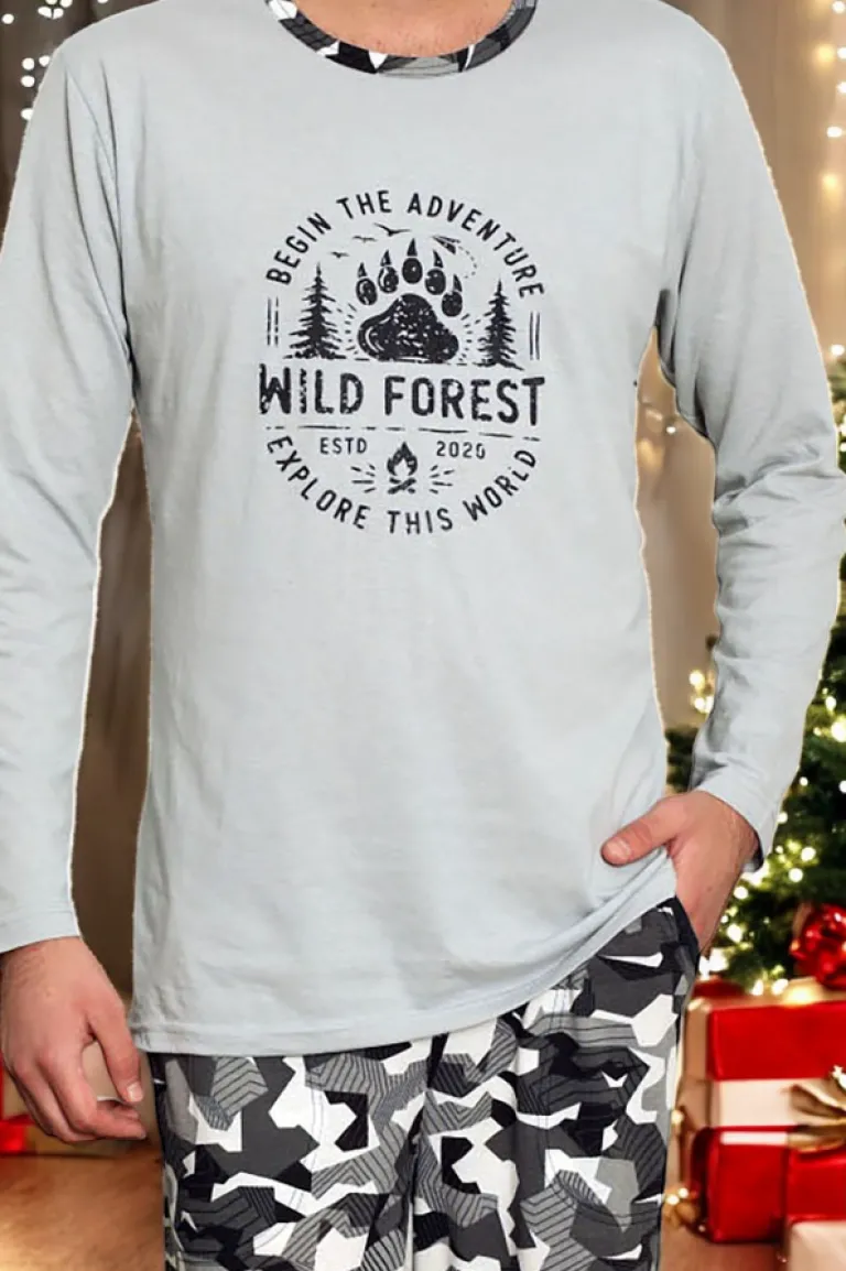 Best Jasnoszara męska piżama ze spodniami w moro Piżamy