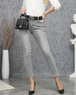 Clearance Jeansy damskie typu rurki w kolorze szarym Jeansy