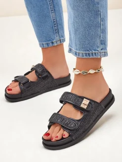 Outlet Klapki damskie z plecionką Delibeli Klapki Płaskie